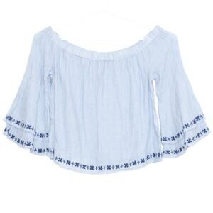 Lucky Brand Top Off Shoulder Boho Cottagecore Coastal Grandma Whimsy Blue Medium